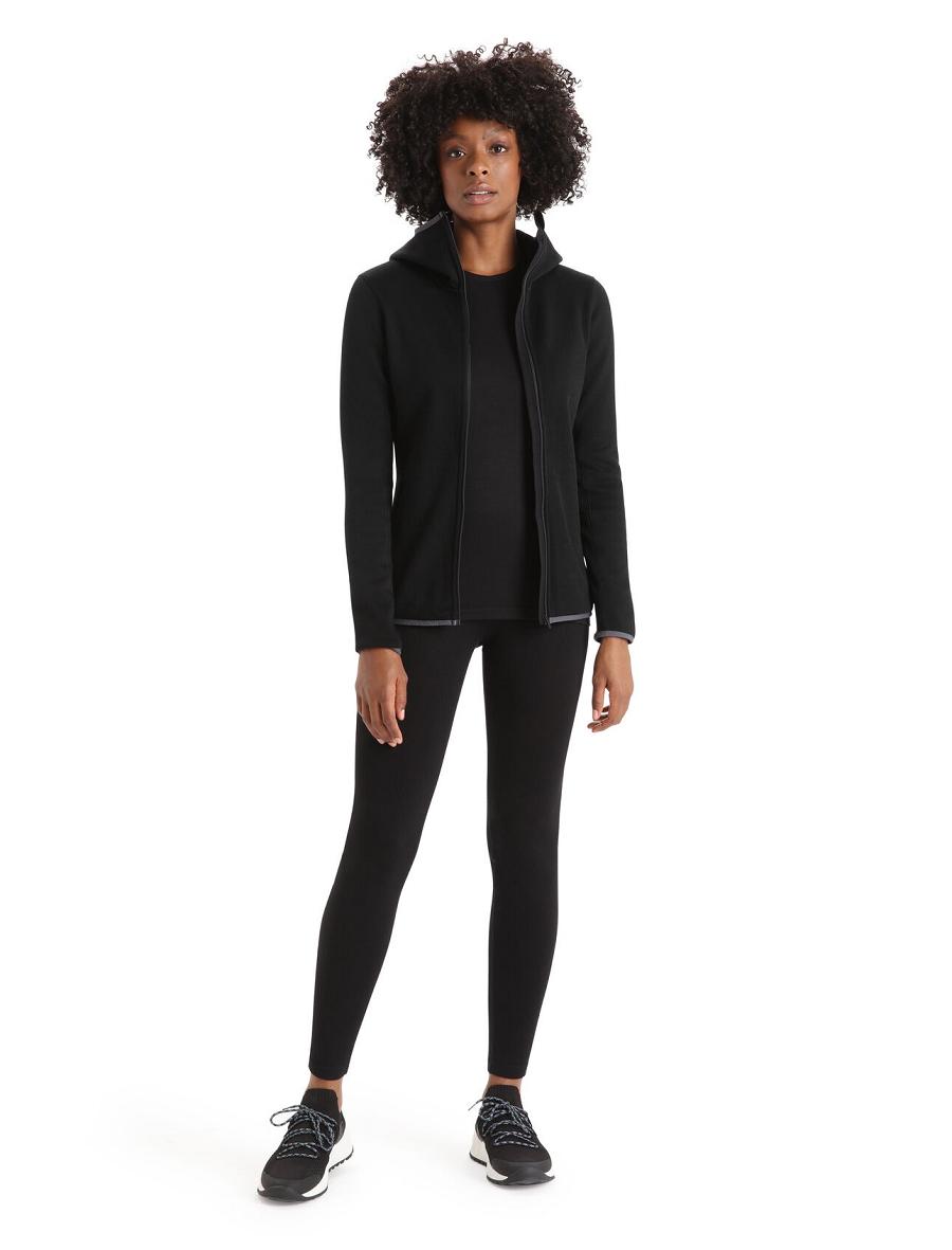 Women's Icebreaker RealFleece™ Merino Elemental Long Sleeve Zip Hood Jackets Black | CA 1302FDNM